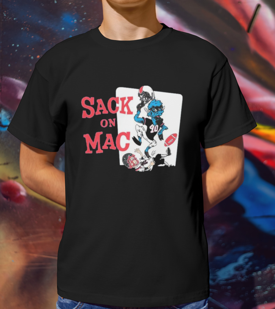 Sack On Mac NFL Football Cartoon Character Action T-Shirt
