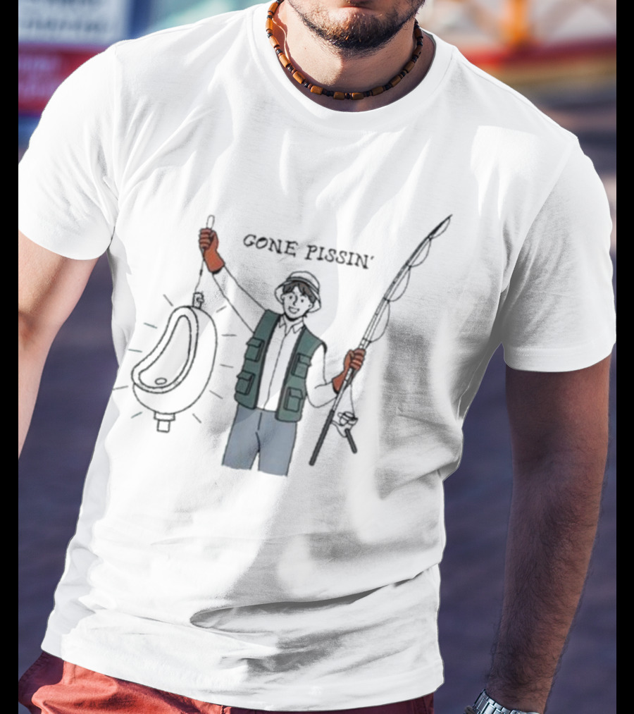 Jomboy Media Gone Pissin' Fishing Vest And Rod T-Shirt