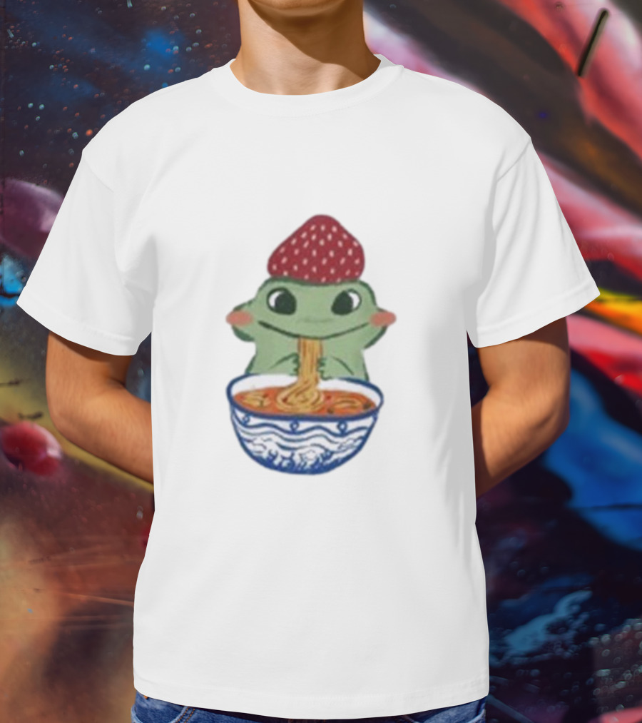 Strawberry Frog Eating Noodles T-Shirt