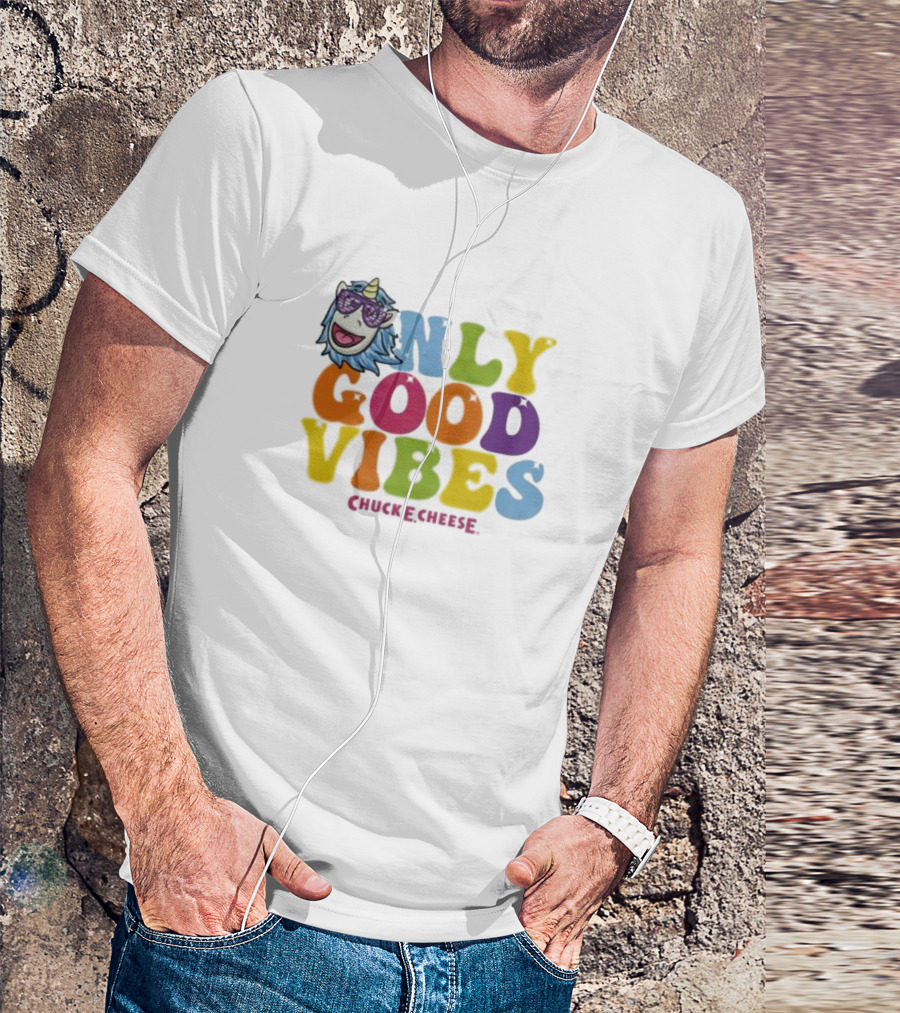 Unicorn Only Good Vibes Chuck E. Cheese Rainbow T-Shirt