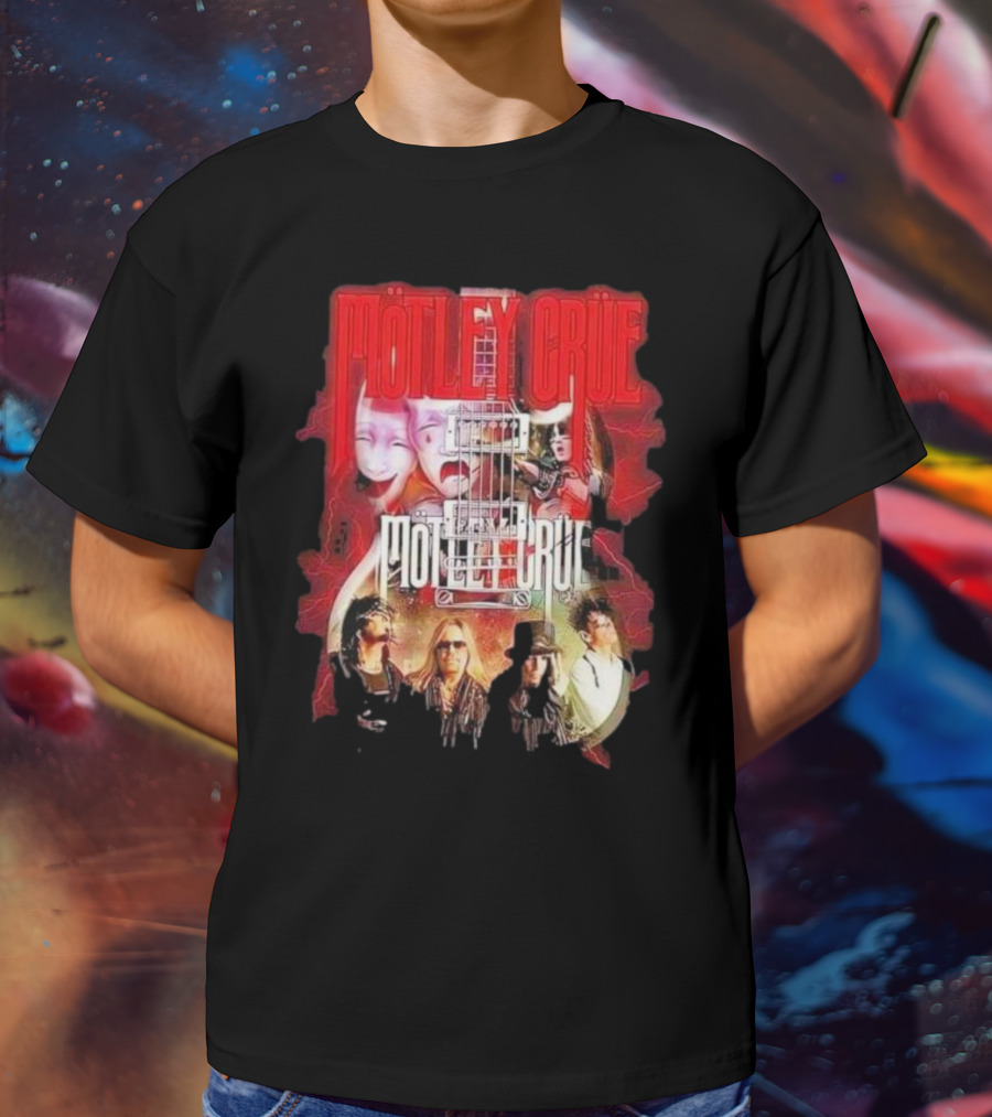 Motley Crue Rock Band Guitar With Faces T-Shirt