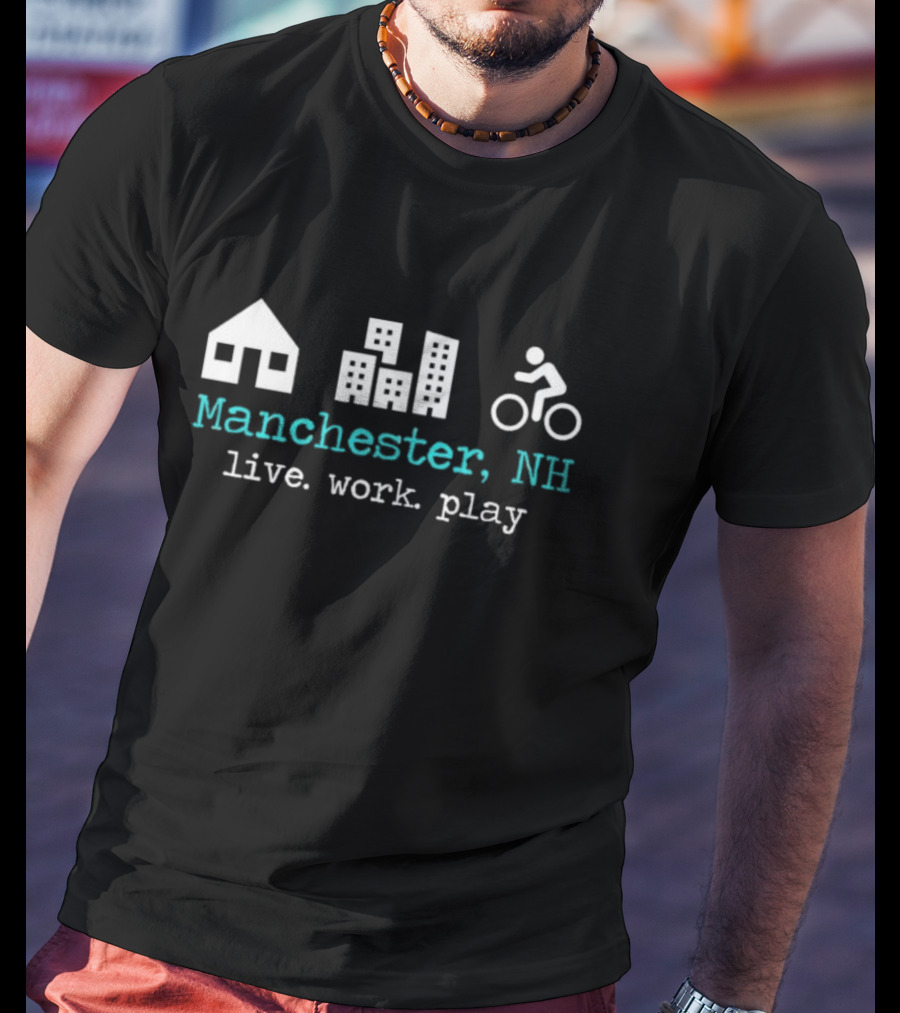 Manchester NH Live Work Play Bike City Icons T-Shirt
