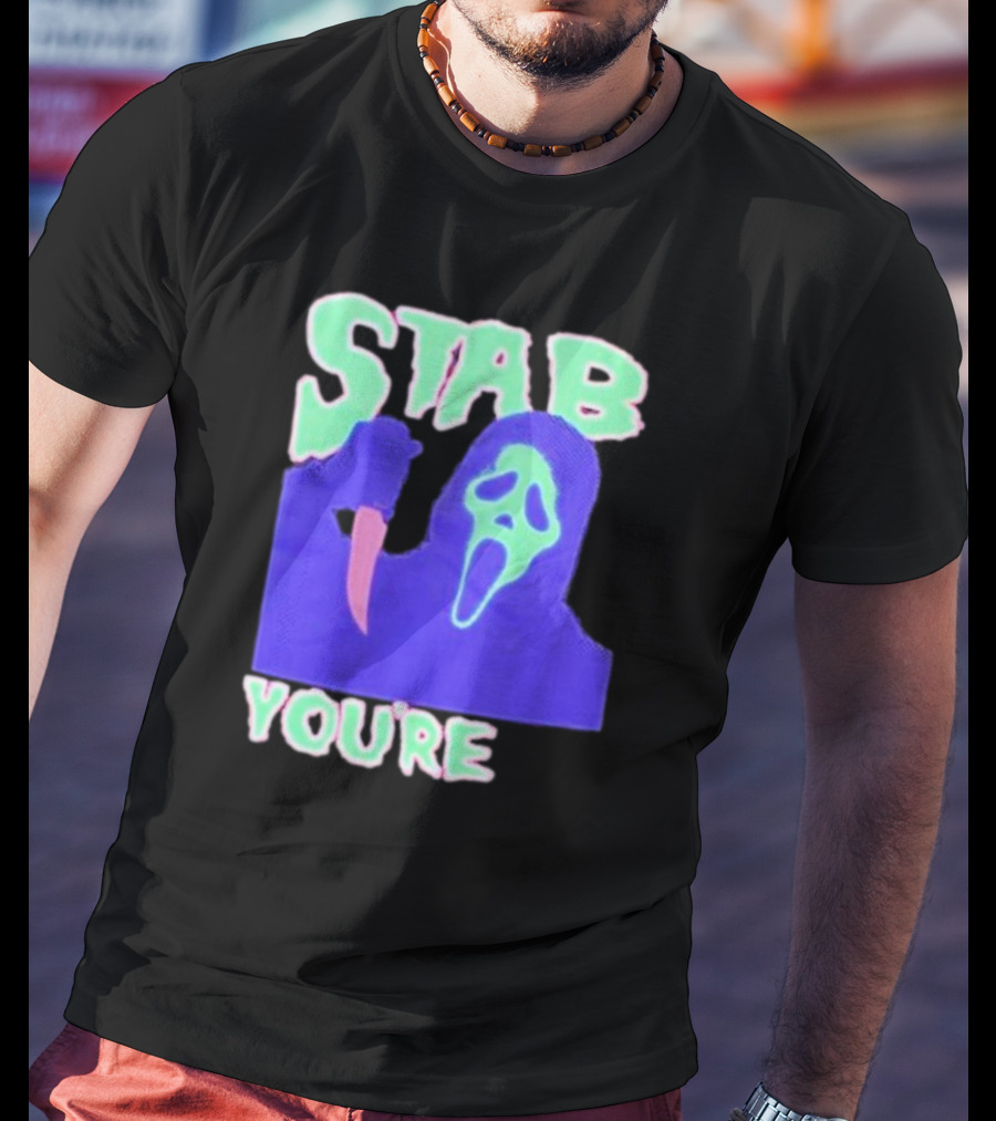 Stab You’re It Neon Horror Mask T-Shirt