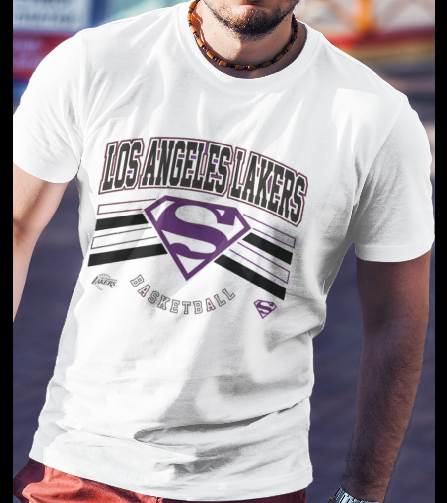 Los Angeles Lakers Superman Basketball Shield T-Shirt