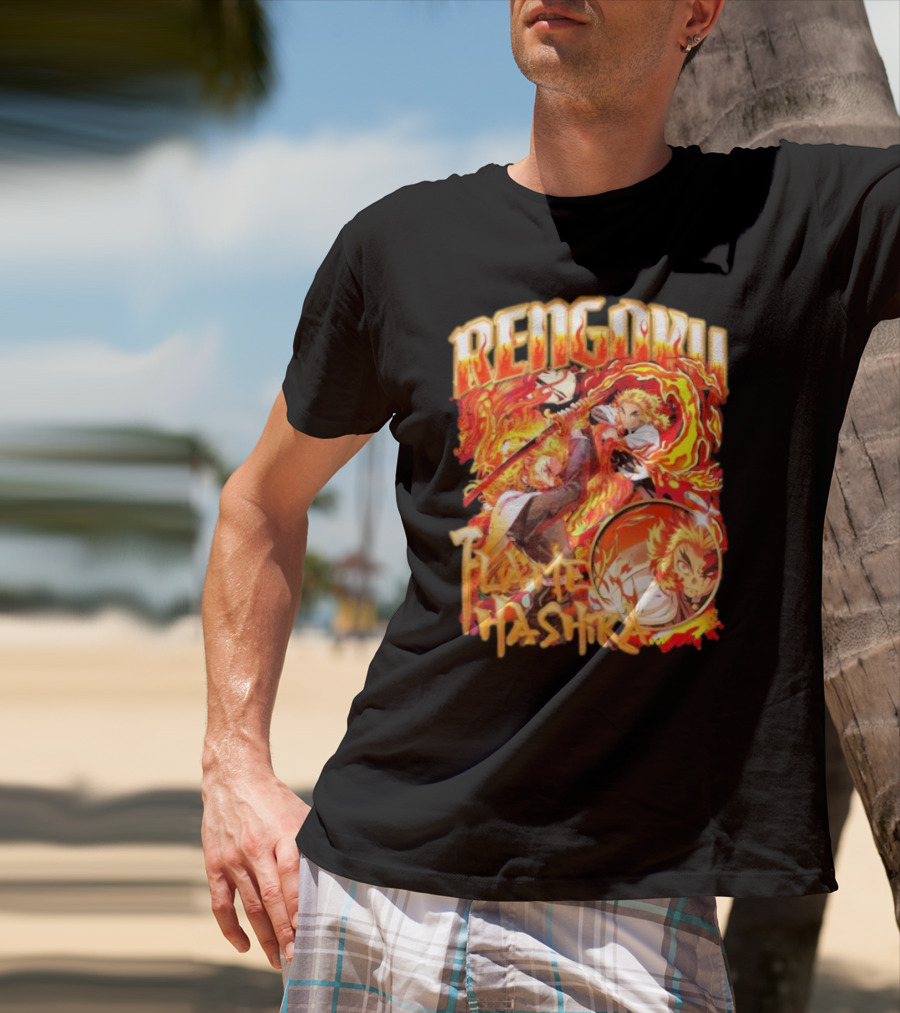 Rengoku Kyojuro Flame Hashira With Fiery Sword And Flames T-Shirt