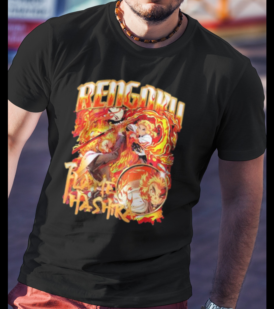Rengoku Kyojuro Flame Hashira With Fiery Sword And Flames T-Shirt