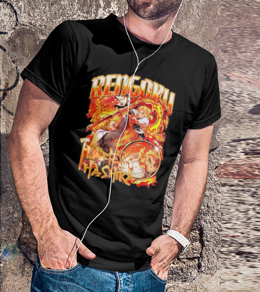Rengoku Kyojuro Flame Hashira With Fiery Sword And Flames T-Shirt