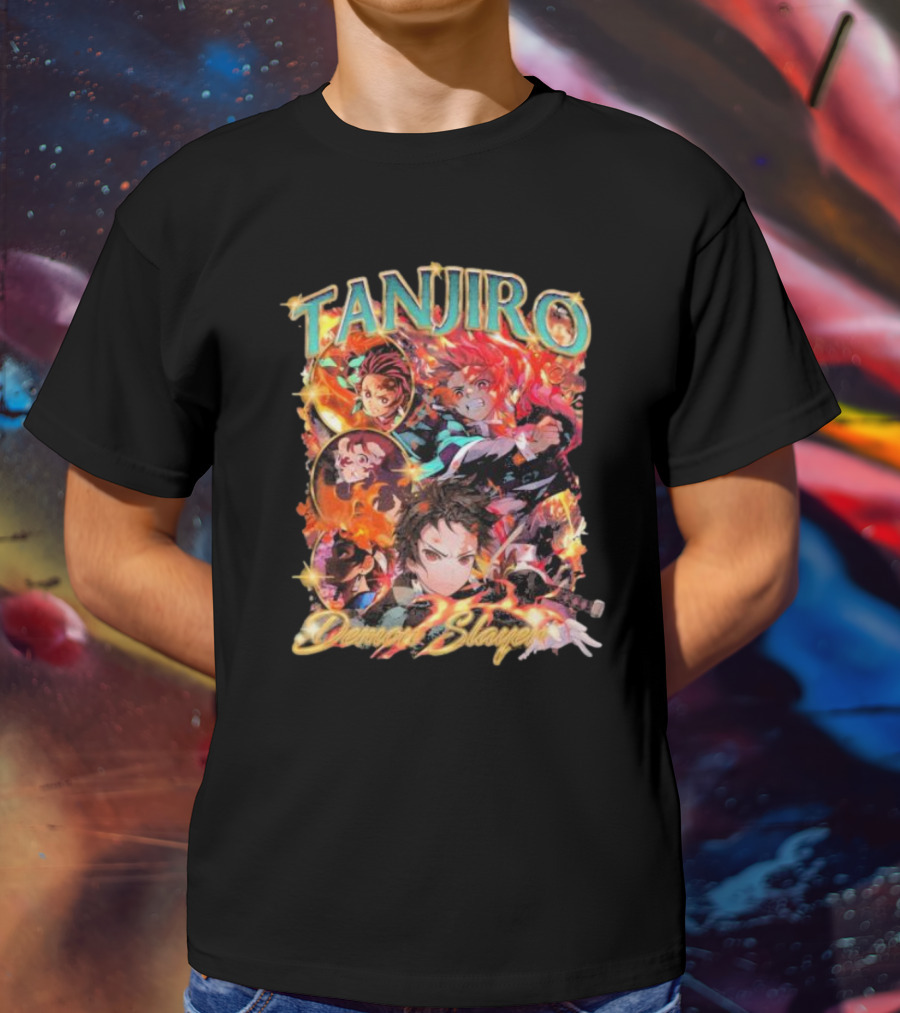 Tanjiro Kamado Demon Slayer Fiery Anime Action Scene T-Shirt