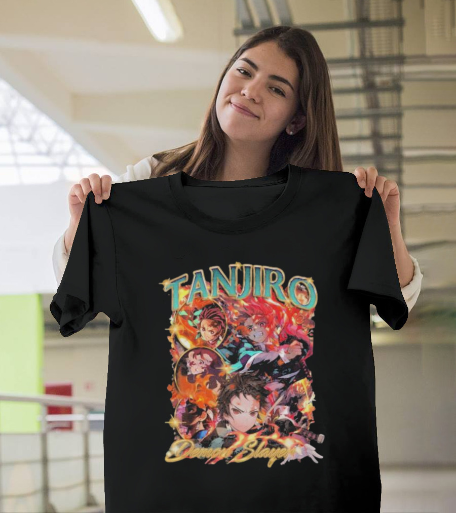 Tanjiro Kamado Demon Slayer Fiery Anime Action Scene T-Shirt