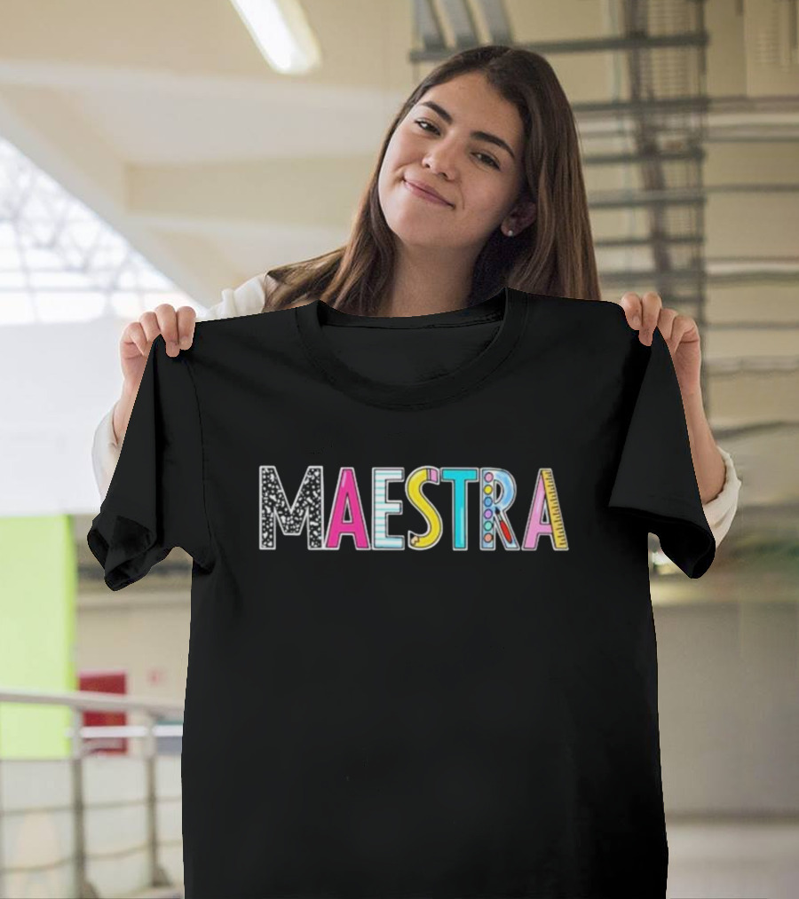 Breezy Bilingual Maestra Colorful Ruler And Pencil Letters T-Shirt