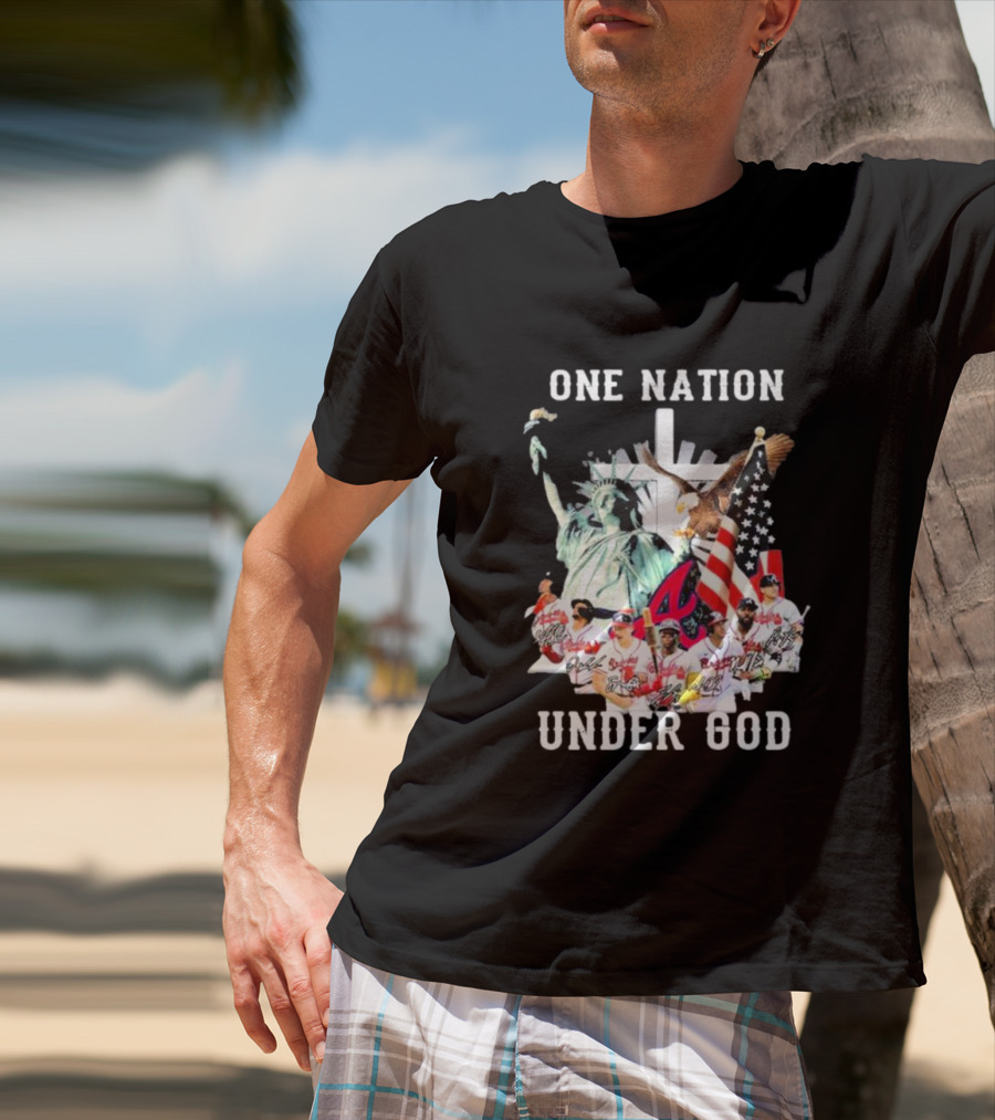 One Nation Under God Atlanta Braves American Flag Statue Of Liberty Players T-Shirt
