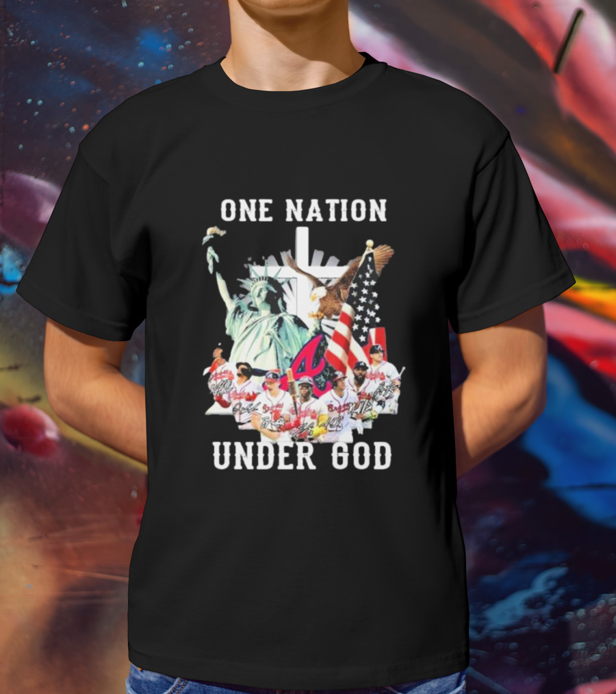 One Nation Under God Atlanta Braves American Flag Statue Of Liberty Players T-Shirt