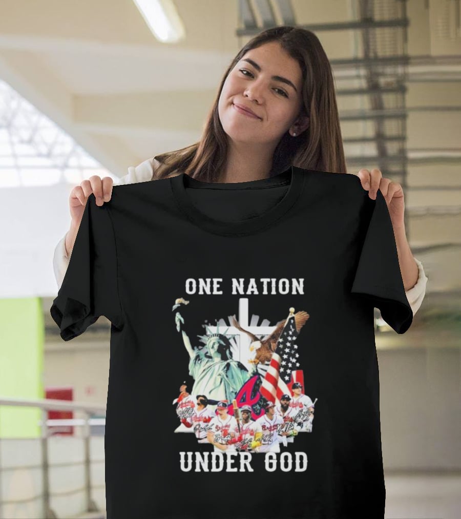 One Nation Under God Atlanta Braves American Flag Statue Of Liberty Players T-Shirt