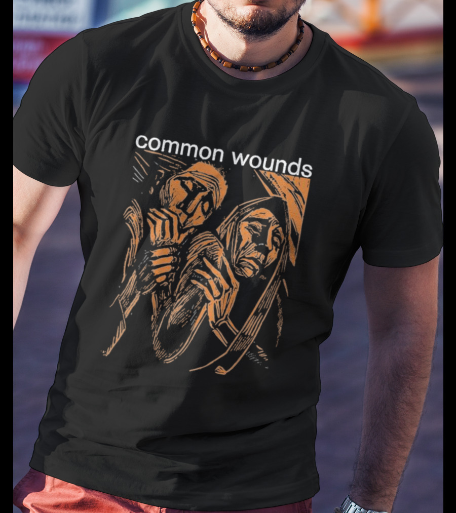 Common Wounds Woodcut Depicting Two Figures In Distressed Poses T-Shirt