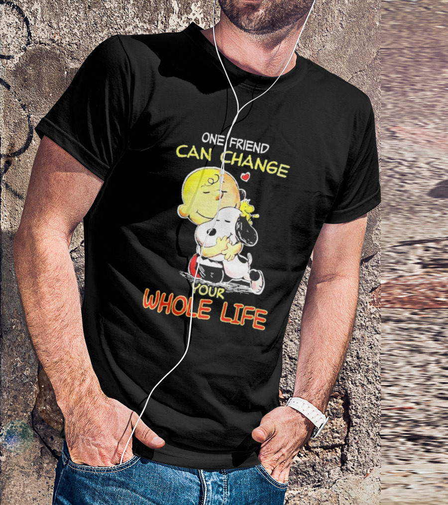 Snoopy And Friends One Friend Can Change Your Whole Life Hugging Image T-Shirt