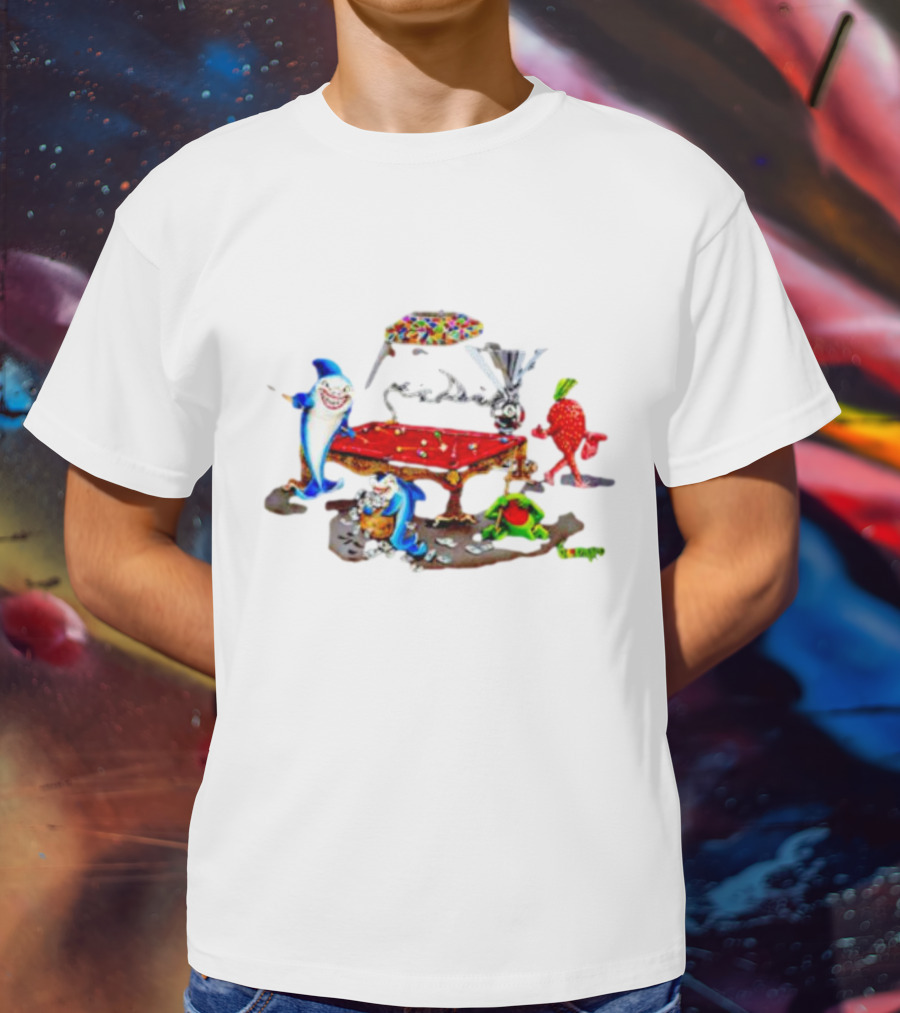 Pool Shark Michael Godard Poker Sharks And Fruit Characters Playing Billiards T-Shirt