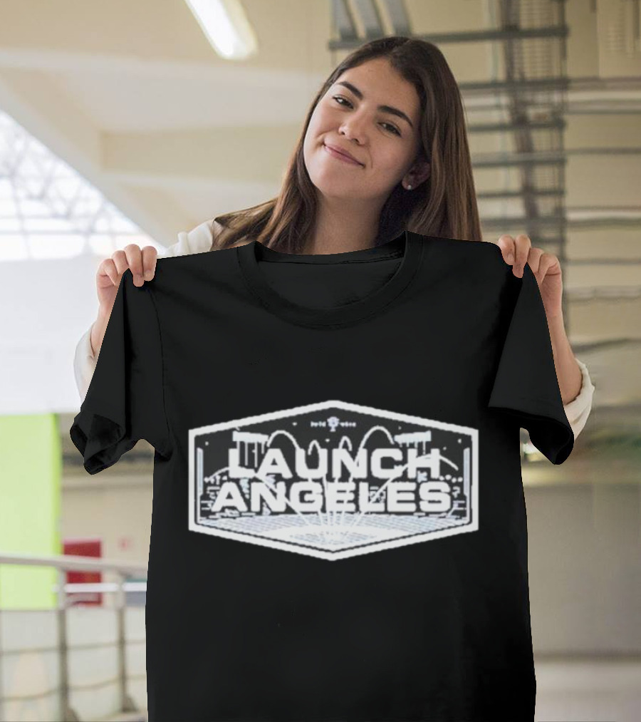 Launch Angeles Cityscape Space Theme Crewneck T-Shirt