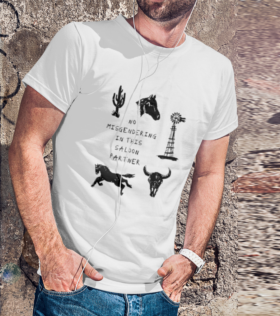 No Misgendering In This Saloon Partner Cactus Horse Windmill Skull Horse T-Shirt