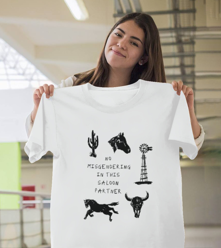 No Misgendering In This Saloon Partner Cactus Horse Windmill Skull Horse T-Shirt