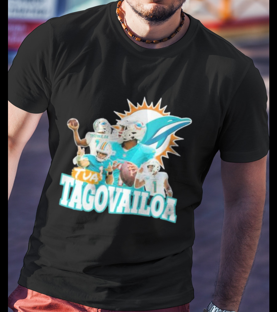 Tua Tagovailoa Miami Dolphins Quarterback Montage T-Shirt