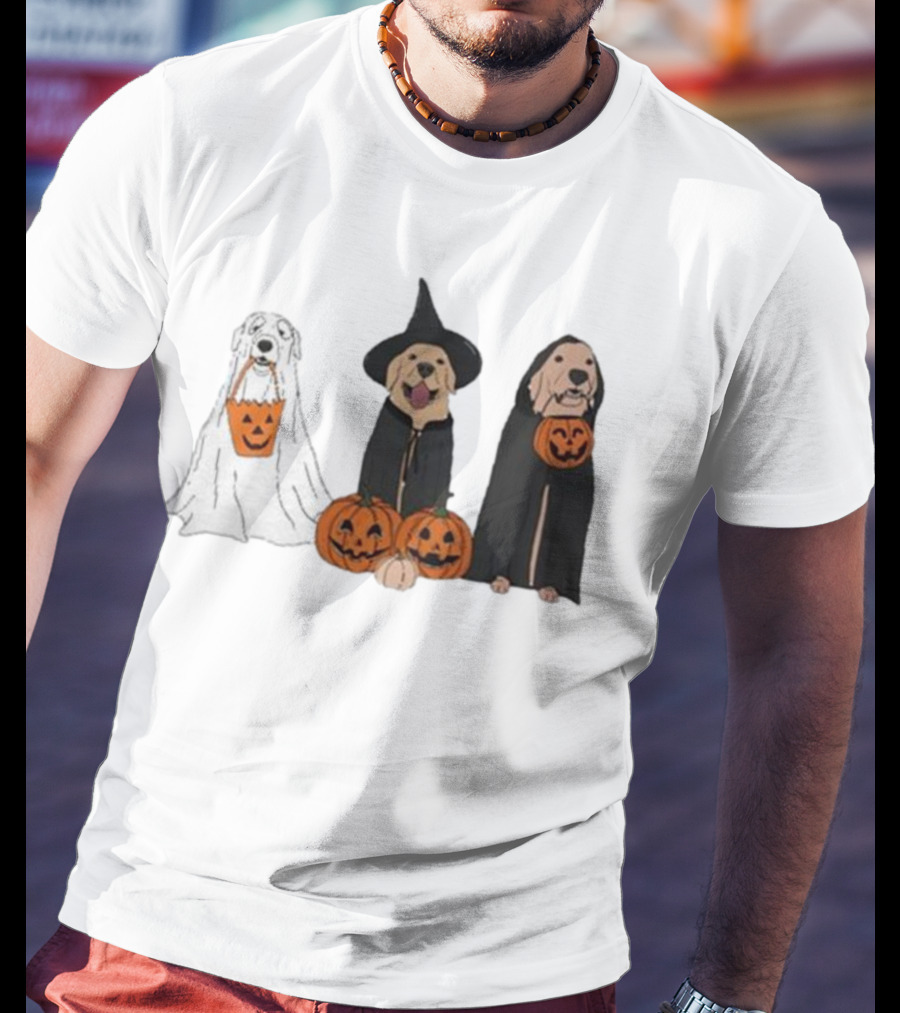 Ghost Dogs Halloween Pumpkin Witch Cloak Trio T-Shirt