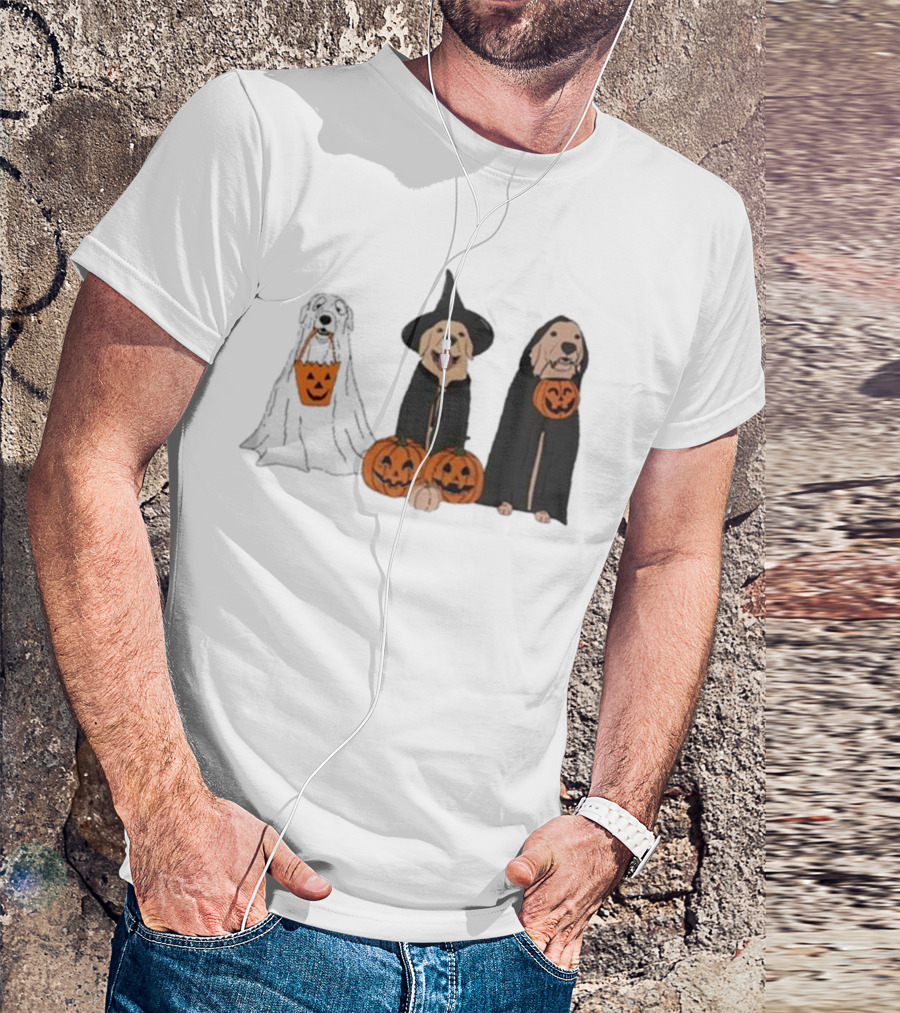 Ghost Dogs Halloween Pumpkin Witch Cloak Trio T-Shirt