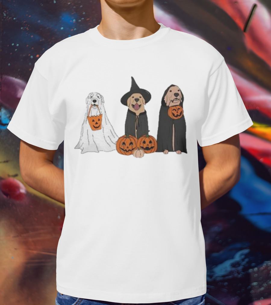 Ghost Dogs Halloween Pumpkin Witch Cloak Trio T-Shirt