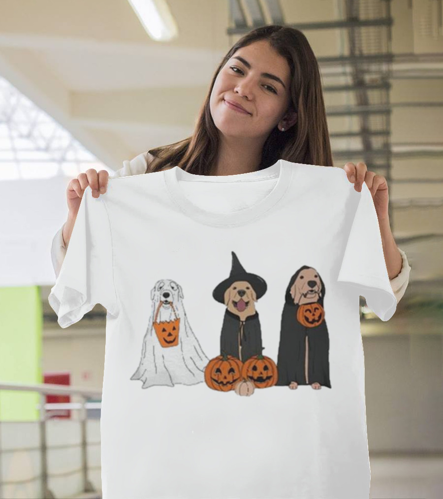 Ghost Dogs Halloween Pumpkin Witch Cloak Trio T-Shirt