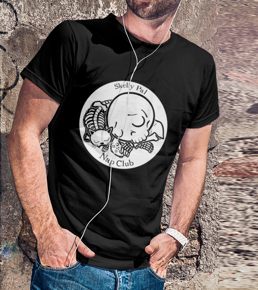Skelly Pal Nap Club Painter Johnny Chiodini Skeleton Cat T-Shirt