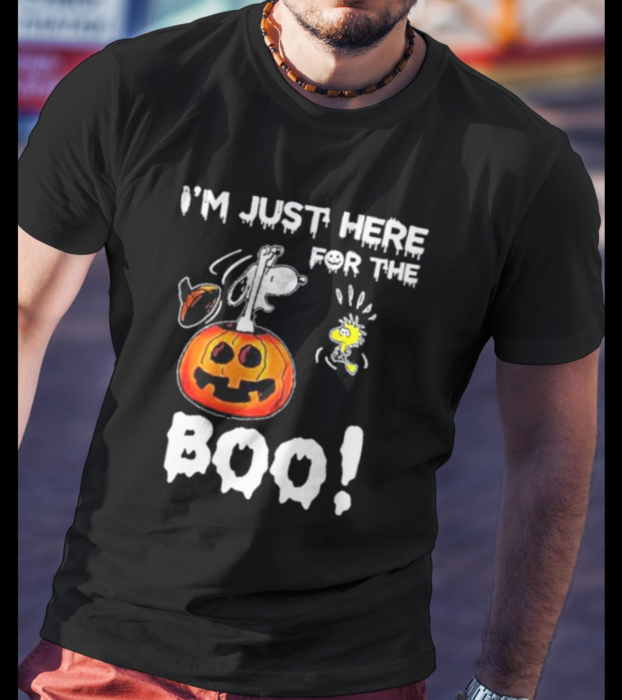 Snoopy And Woodstock Halloween I'm Just Here For The Boo Pumpkin T-Shirt