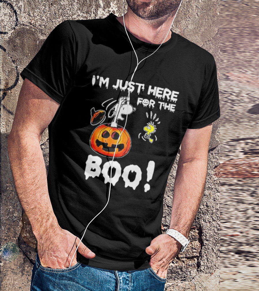 Snoopy And Woodstock Halloween I'm Just Here For The Boo Pumpkin T-Shirt