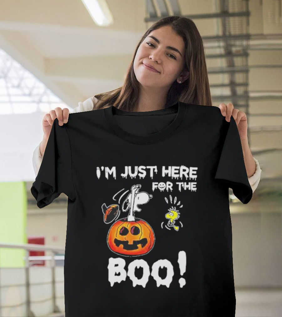 Snoopy And Woodstock Halloween I'm Just Here For The Boo Pumpkin T-Shirt