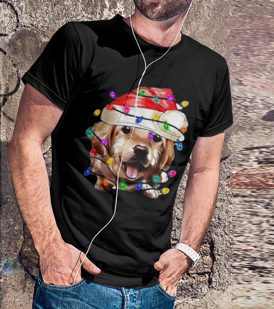 Christmas Lights Dog Lover Santa Hat Raglan T-Shirt