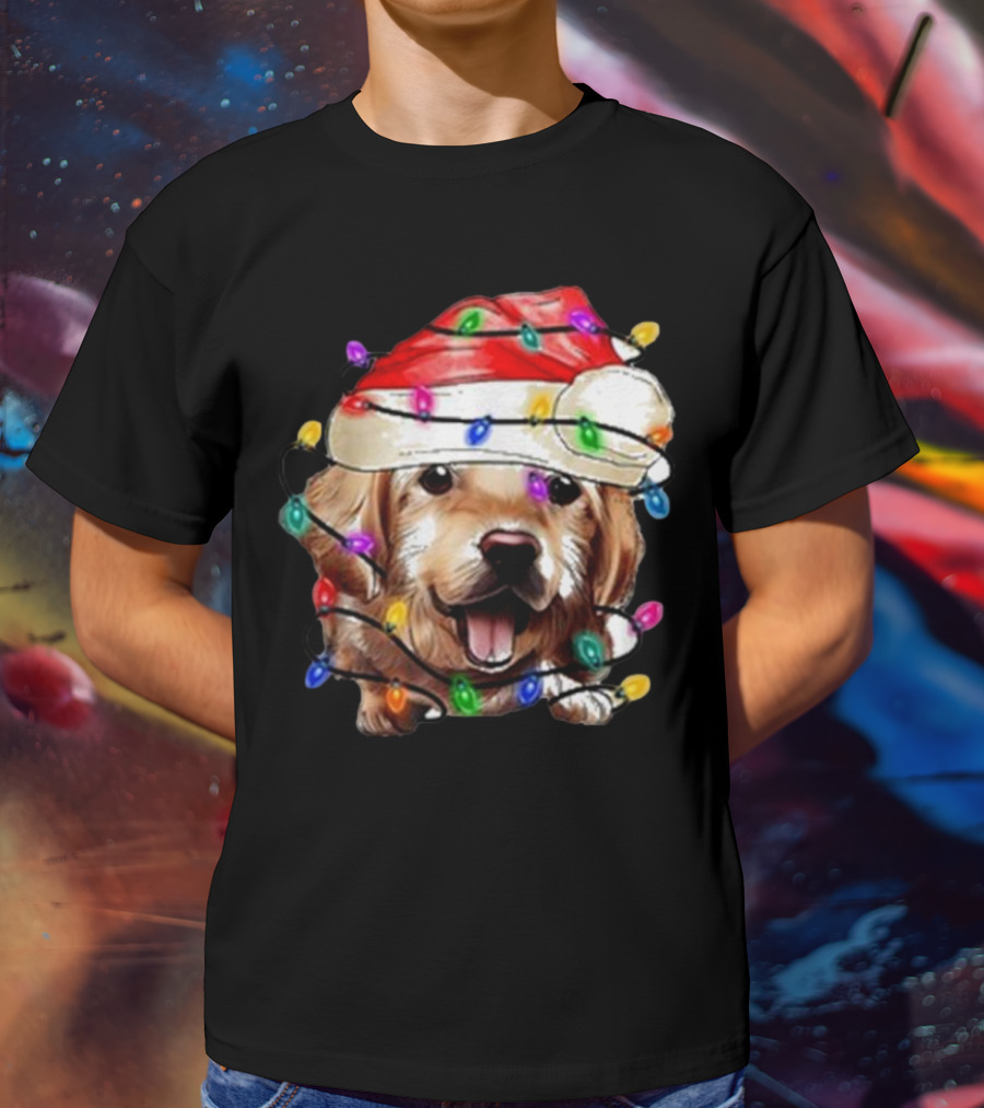 Christmas Lights Dog Lover Santa Hat Raglan T-Shirt
