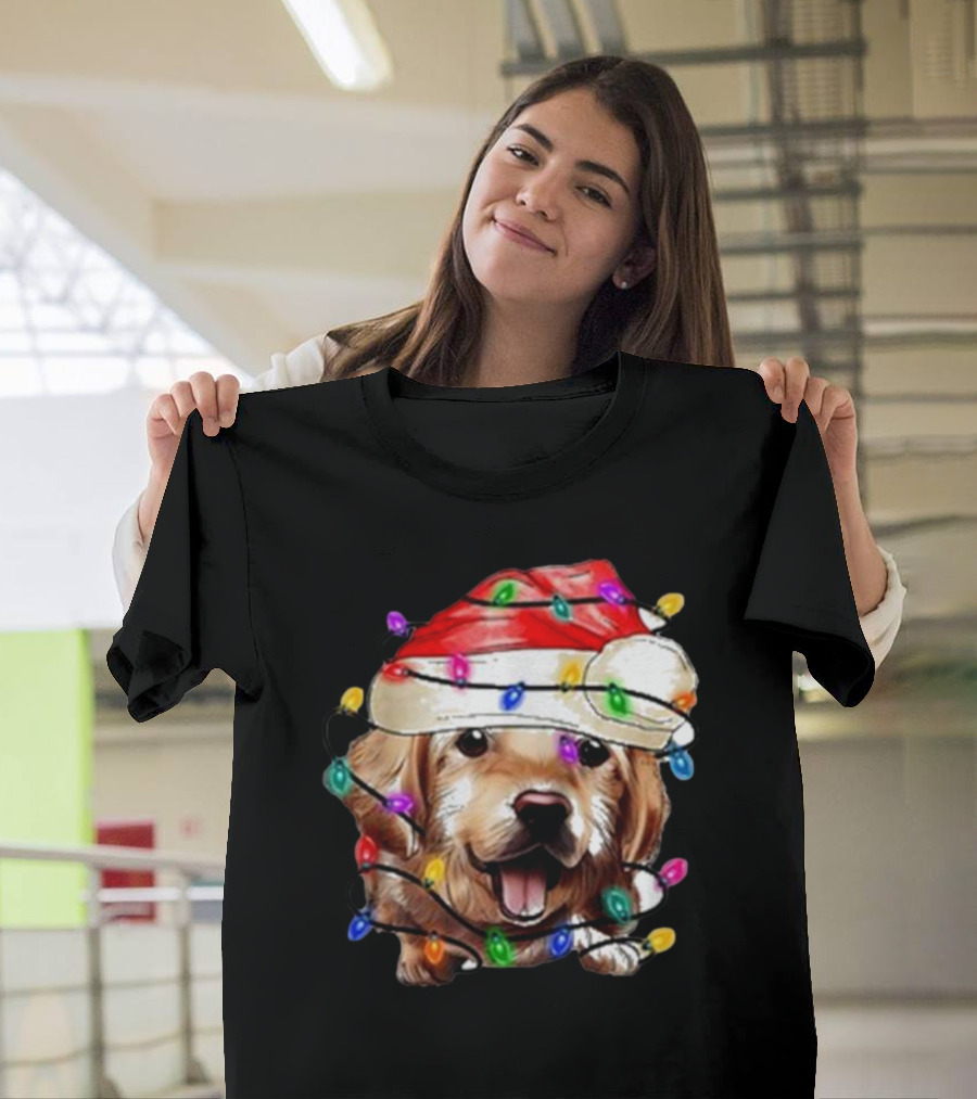 Christmas Lights Dog Lover Santa Hat Raglan T-Shirt
