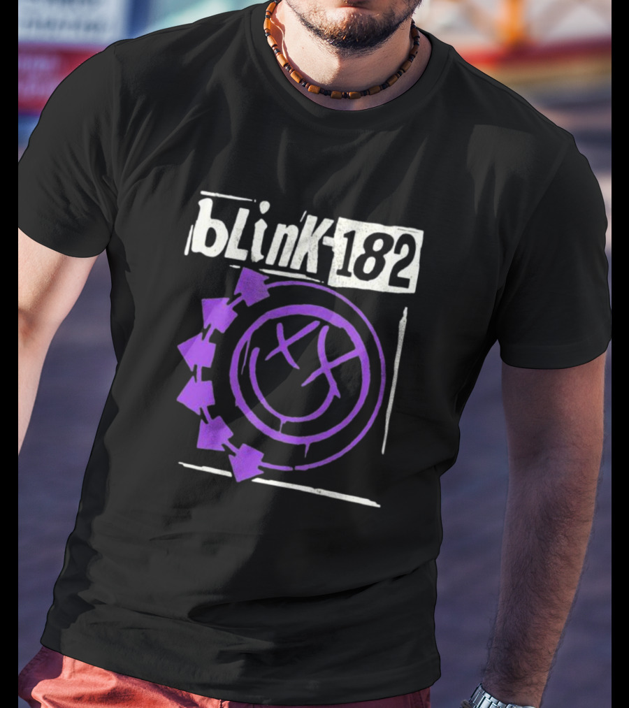 Blink-182 Edging Smiley Logo With Purple Arrows T-Shirt