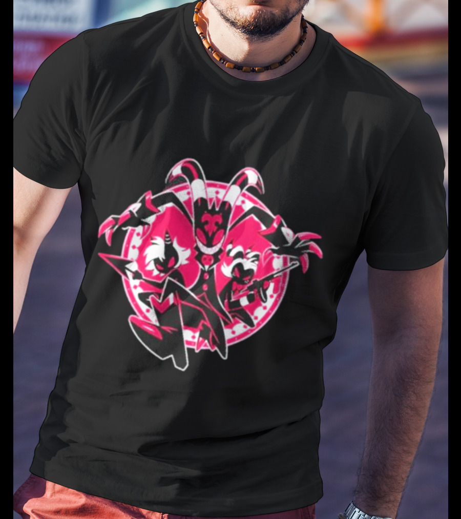 Helluva Boss IMP Characters Circle Pink And Black T-Shirt