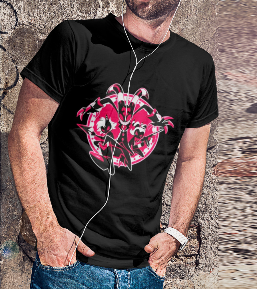 Helluva Boss IMP Characters Circle Pink And Black T-Shirt