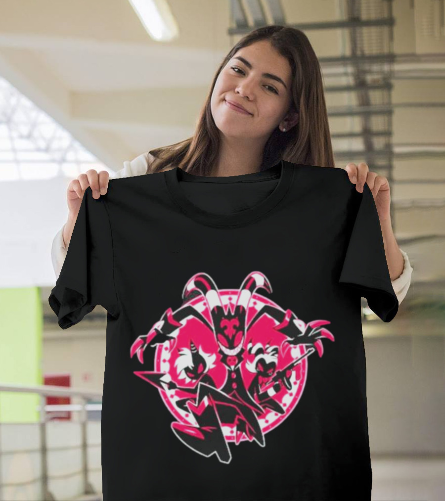 Helluva Boss IMP Characters Circle Pink And Black T-Shirt