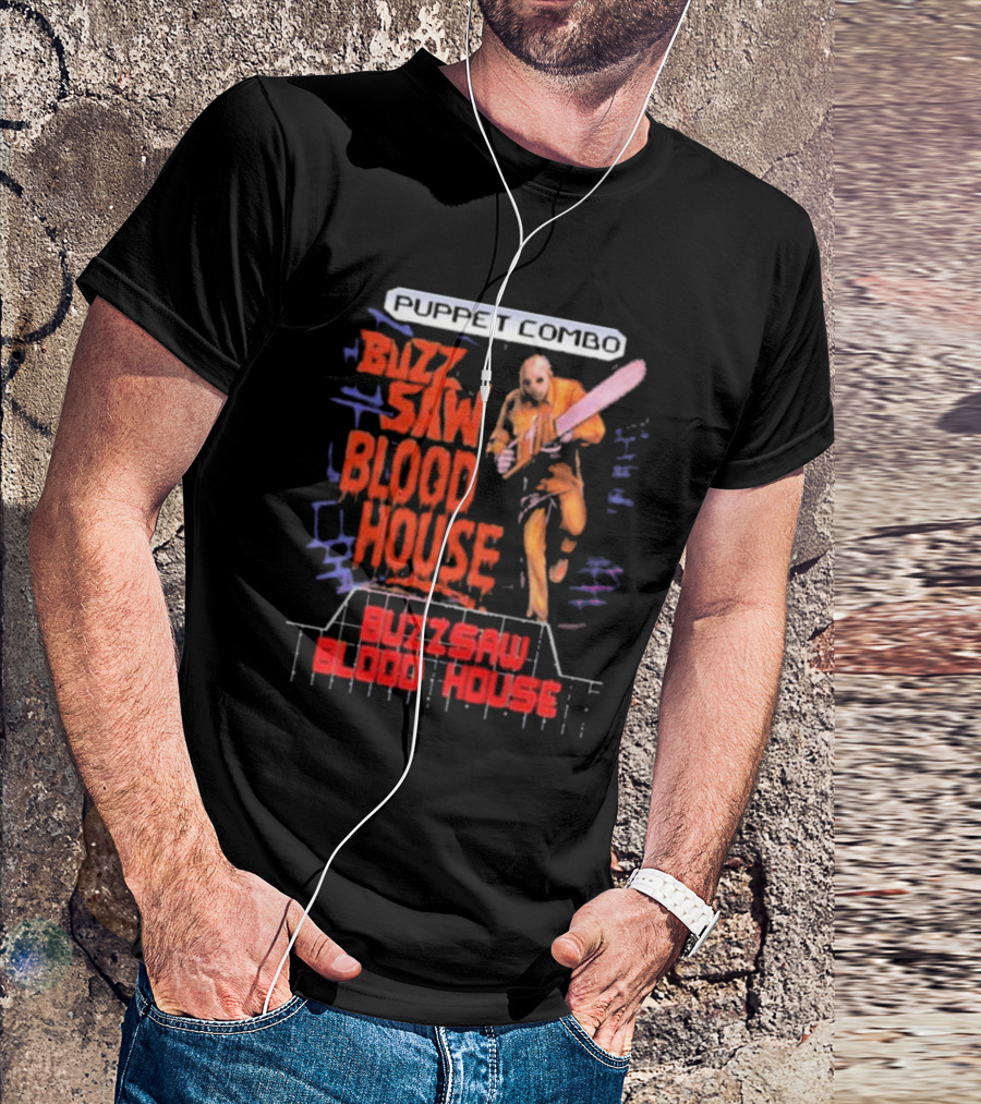 Puppet Combo Buzz Saw Blood House Horror Gamer T-Shirt