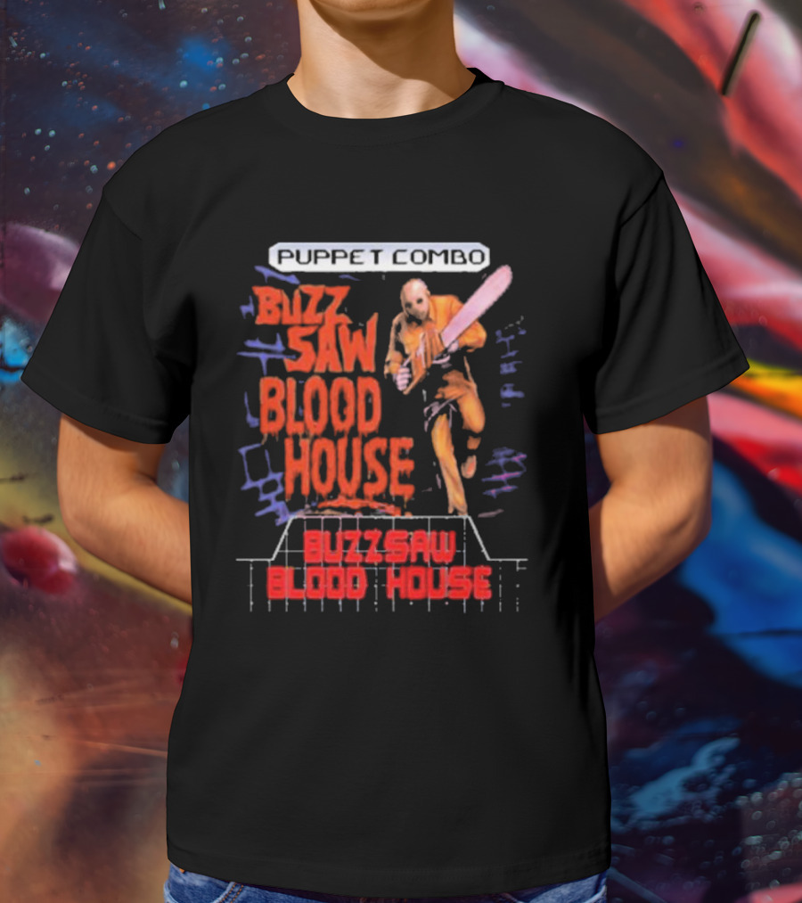 Puppet Combo Buzz Saw Blood House Horror Gamer T-Shirt