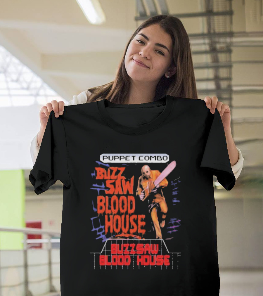 Puppet Combo Buzz Saw Blood House Horror Gamer T-Shirt