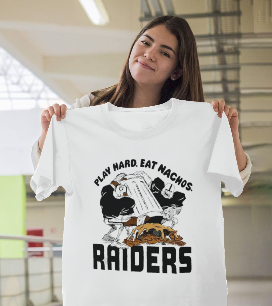 Play Hard Eat Nachos Raiders Football Fans Iconic Sports Team Humor T-Shirt