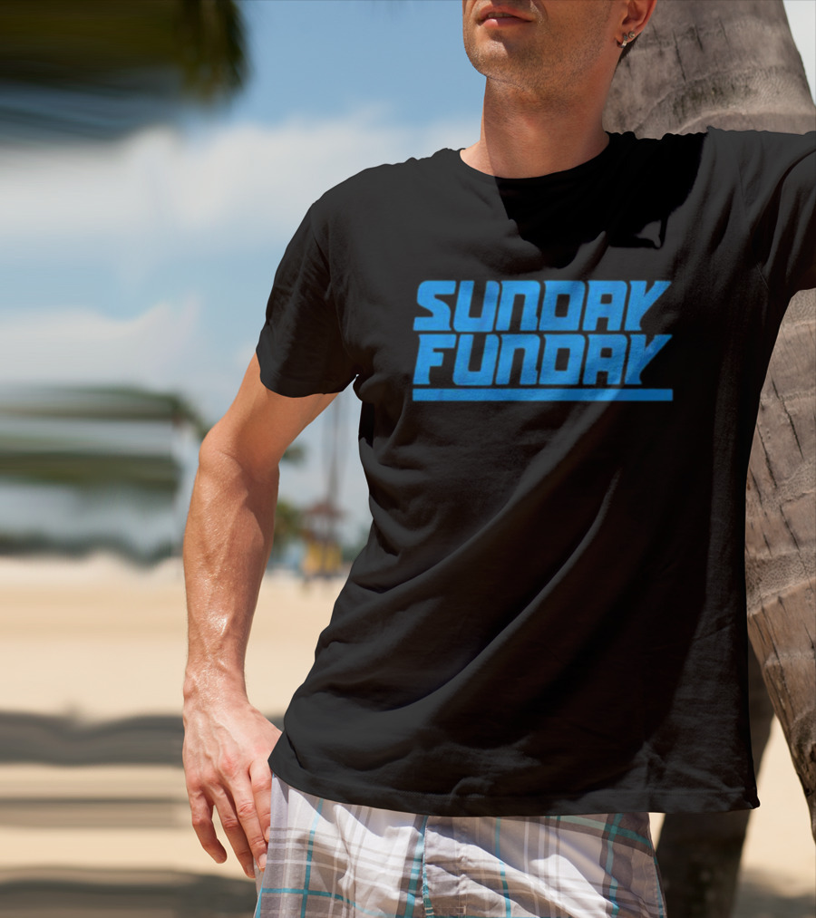 Sunday Funday Detroit Retro Blue Text T-Shirt