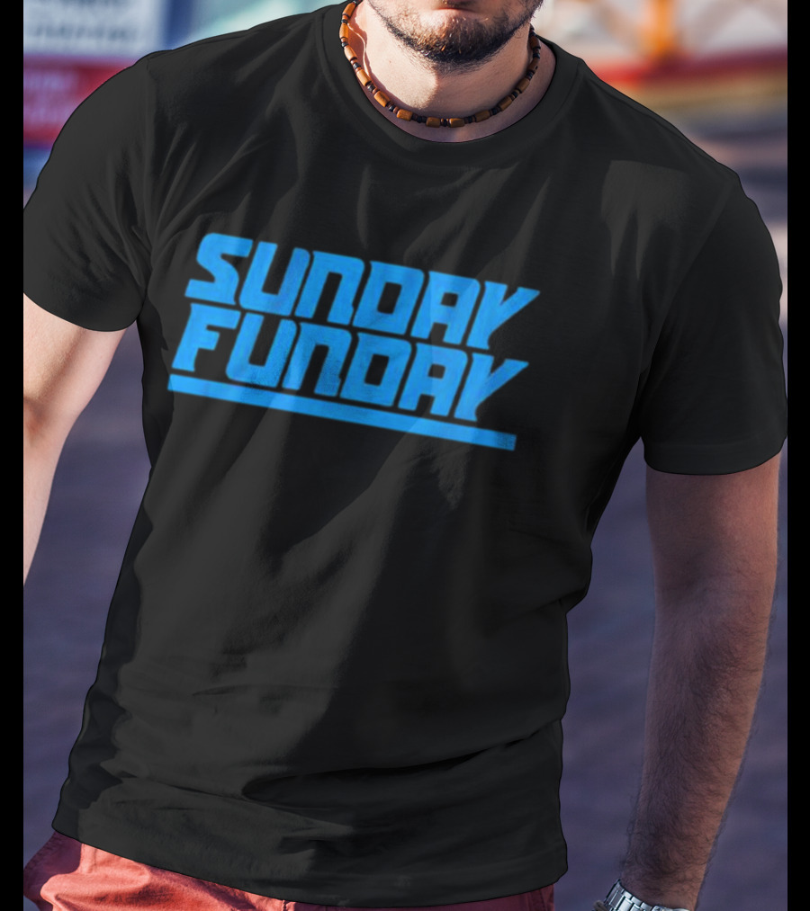 Sunday Funday Detroit Retro Blue Text T-Shirt