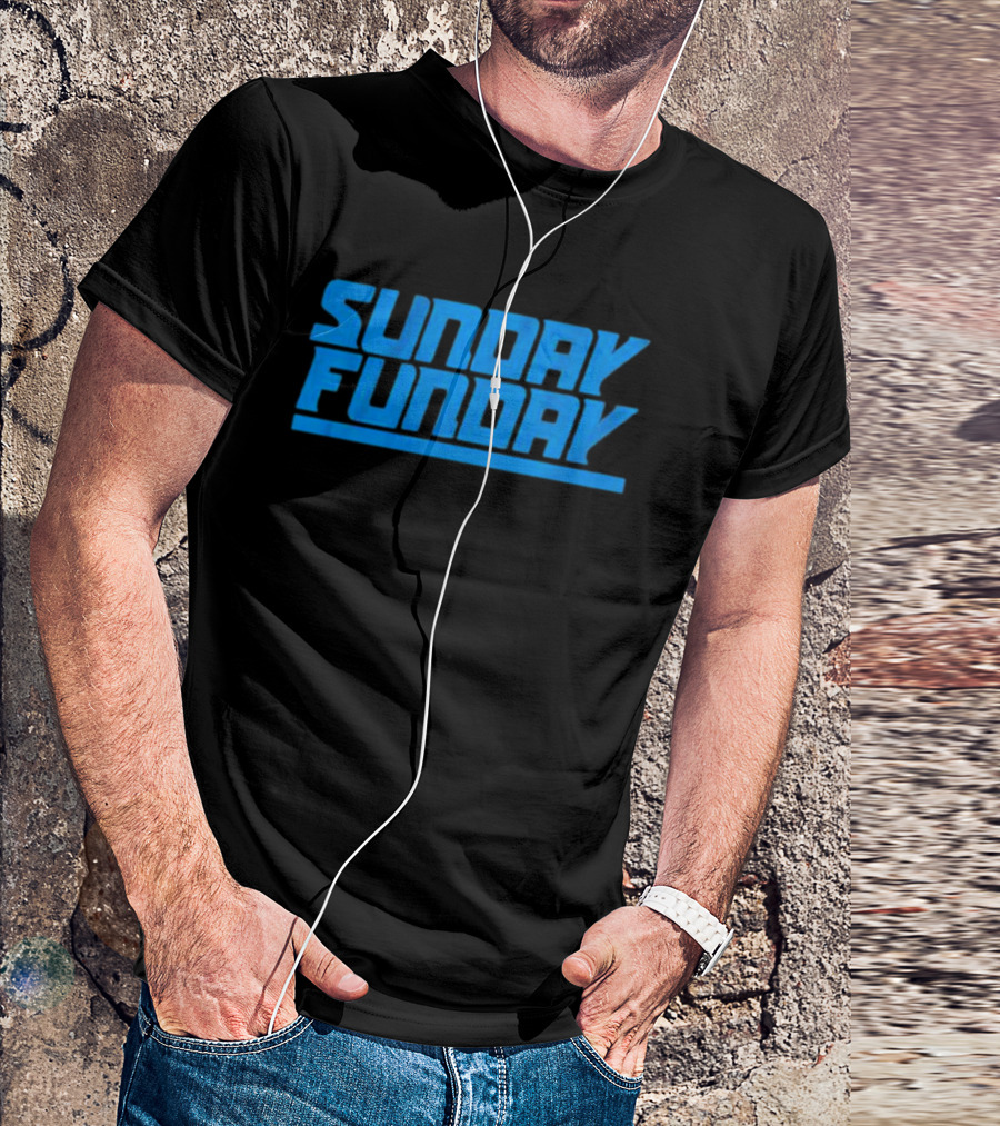Sunday Funday Detroit Retro Blue Text T-Shirt