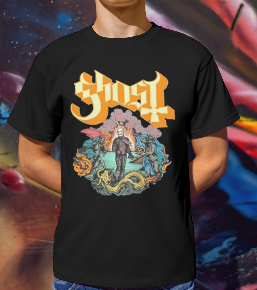 Ghost Boticelli Inspired Papal Figure With Mythical Creatures T-Shirt