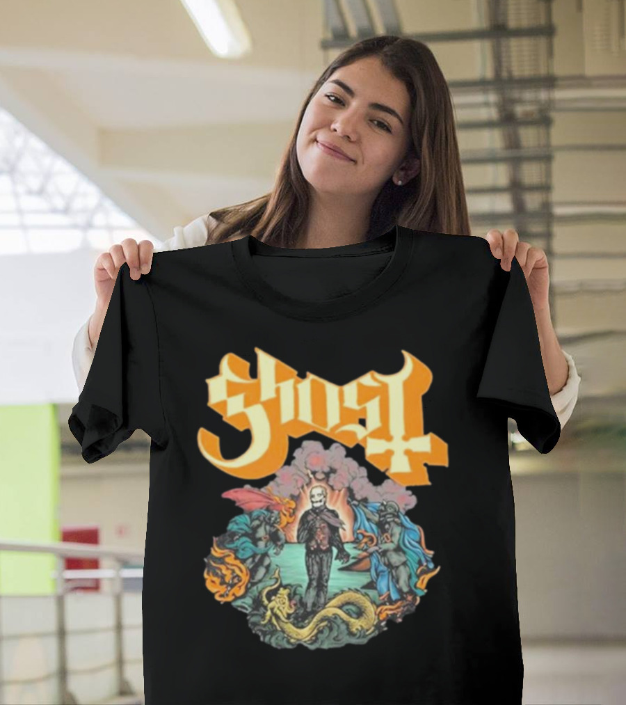 Ghost Boticelli Inspired Papal Figure With Mythical Creatures T-Shirt