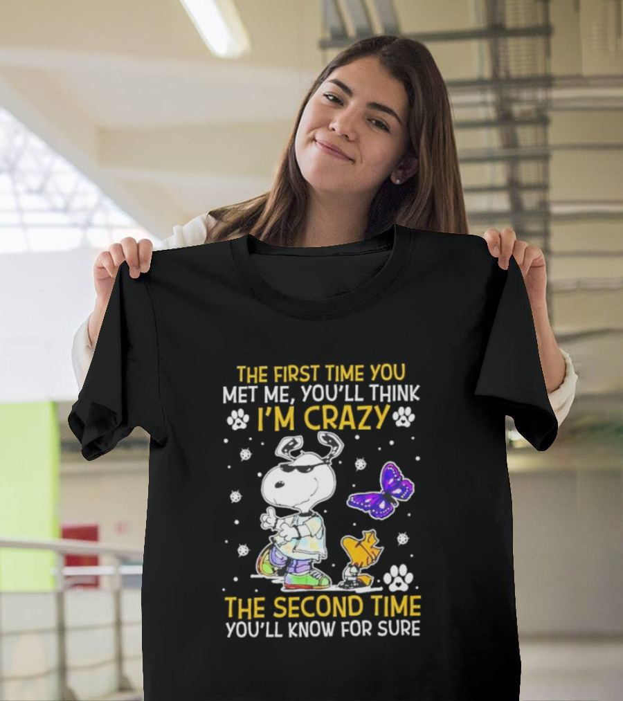 Snoopy And Woodstock The First Time You Met Me You'll Think I'm Crazy The Second Time You'll Know For Sure T-Shirt