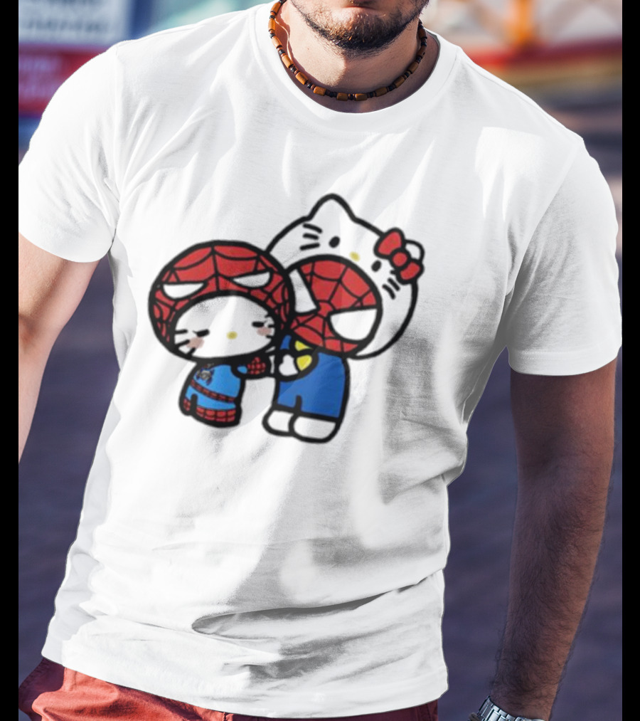 Hello Kitty Spider-Man Crossover Cartoon Characters T-Shirt